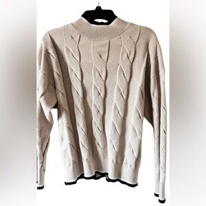 Women’s Zesica Beige Cable Knit Mock Neck Sweater.